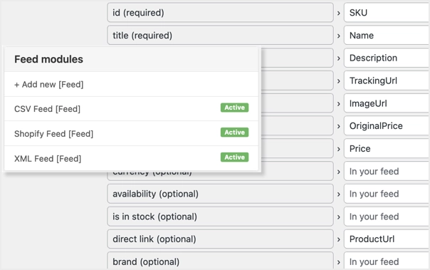 Feed Modules in Content Egg