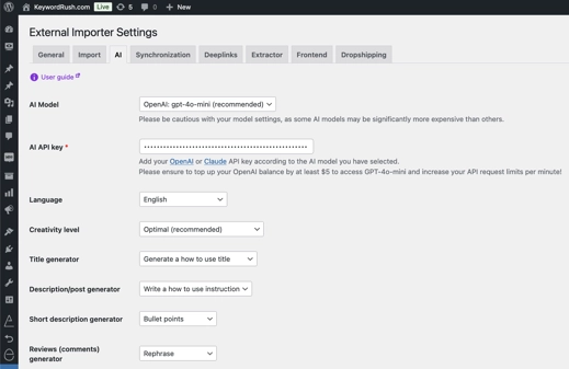 External Importer Plugin - Customize Content with AI