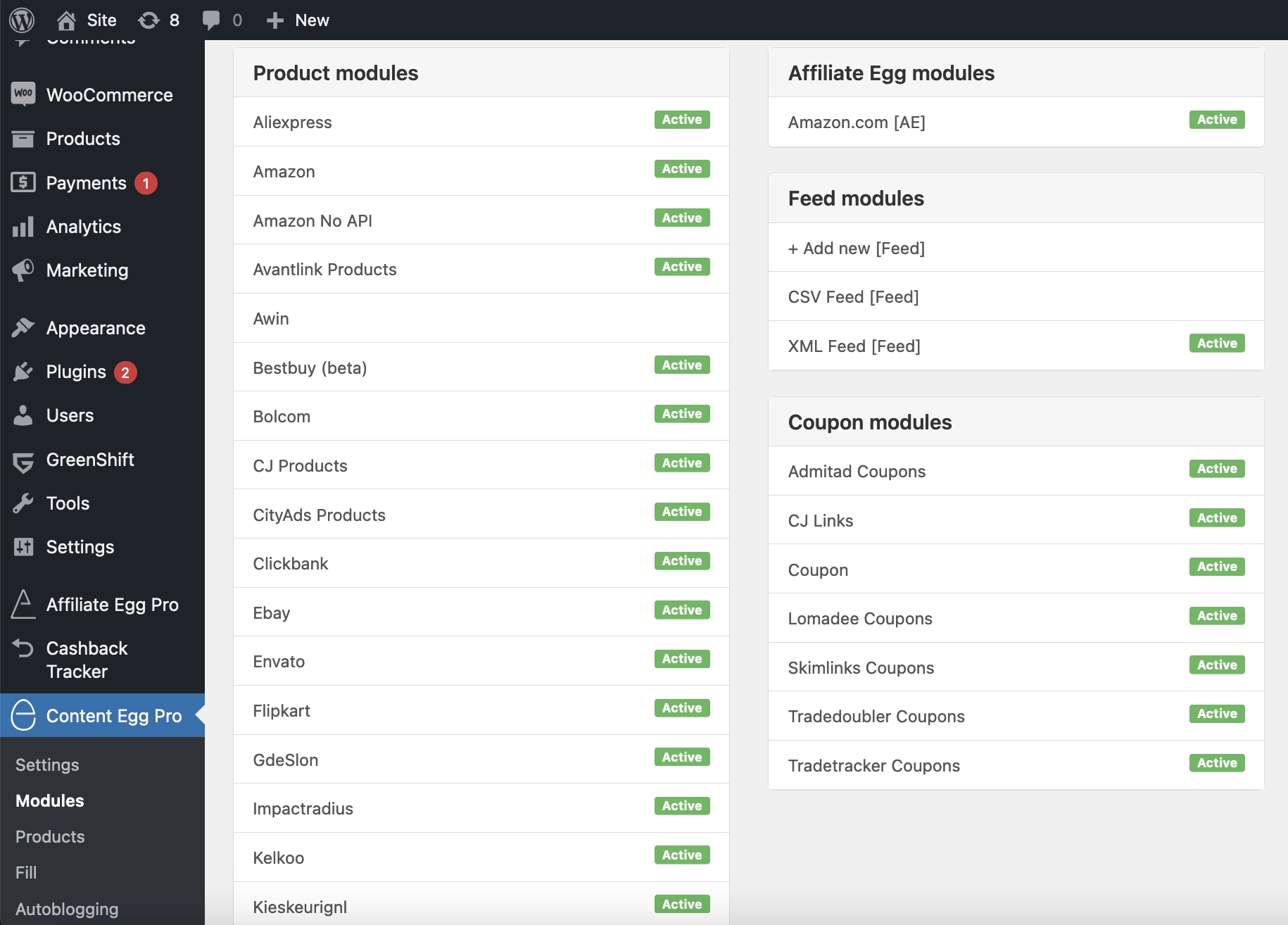 Content Egg modules